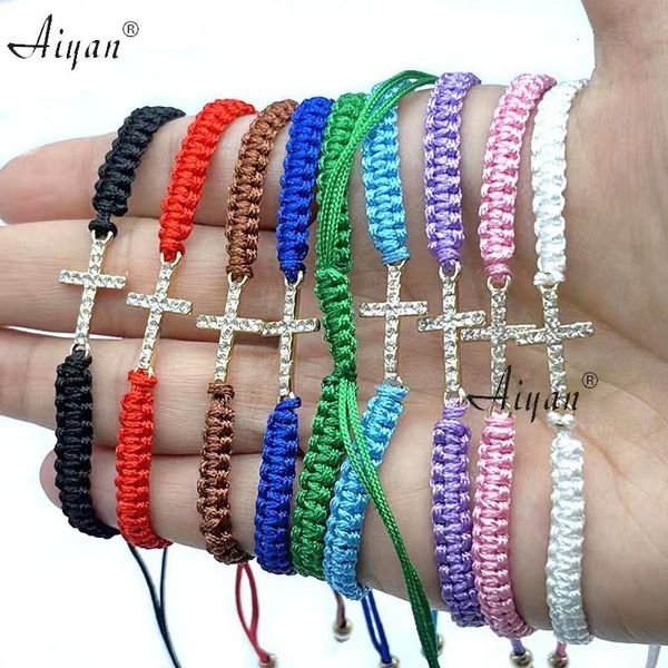 charm bracelets 12pieces religions cross with drill handwoven bracelet for men and women to given as gifts or prayer many colors 230801, Golden;silver